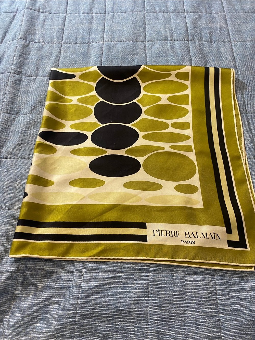 Pierre Balmain Olive Green & Black Graphic Silk Scarf